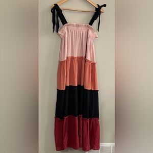 Blu Pepper sleeveless tiered maxi dress size small in red, black and pink